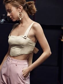 ELEFERSAN Solid Button Detail Tie Back Cami Top - Apricot - View 1