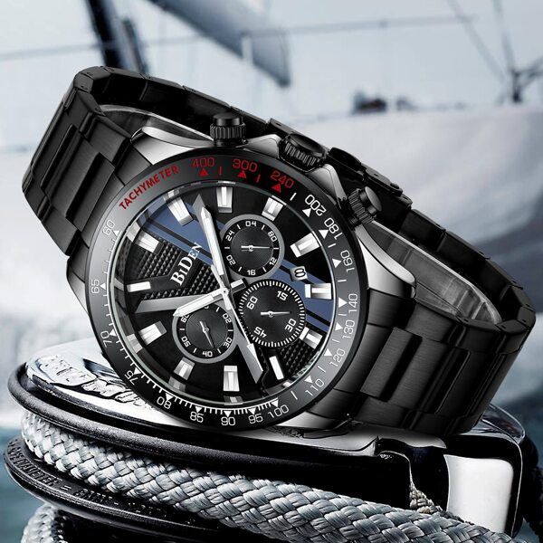 

Мужские кварцевые часы с датой и тройным циферблатом и инструментом для снятия ремешка