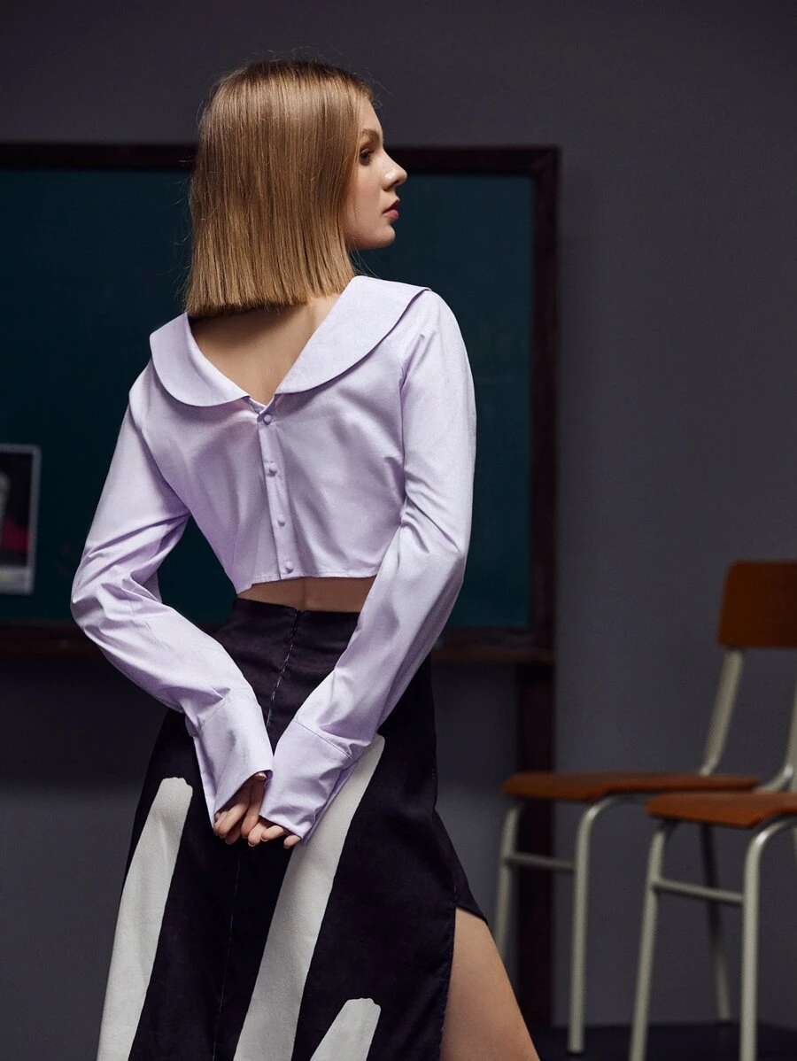 Brydie Rae Farrell Blusa unicolor de manga raglán - Lila Púrpura - Ver 1