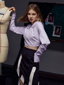 Brydie Rae Farrell Blusa unicolor de manga raglán - Lila Púrpura - Ver 3