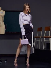 Brydie Rae Farrell Blusa unicolor de manga raglán - Lila Púrpura - Ver 6