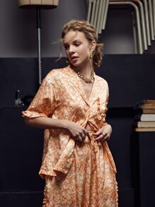 Hanchi 滿版印花前紐扣荷葉邊口袋細節襯衫 - 彩色 - 查看 1