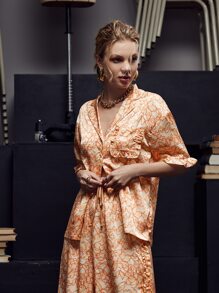 Hanchi 滿版印花前紐扣荷葉邊口袋細節襯衫 - 彩色 - 查看 6