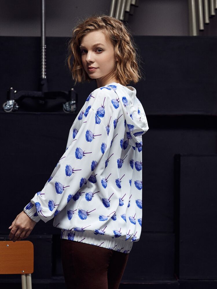 Hanchi Sudadera con capucha de diseñador con estampado de rosas, hombros caídos y borde elástico, para festivales - Multicolor - Añade 2
