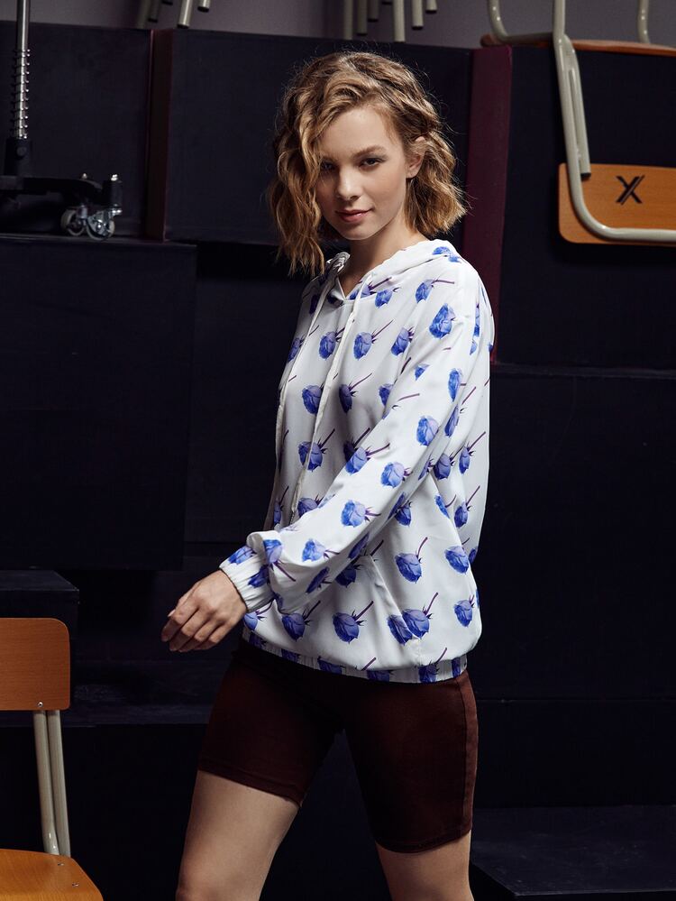 Hanchi Sudadera con capucha de diseñador con estampado de rosas, hombros caídos y borde elástico, para festivales - Multicolor - Añade 3