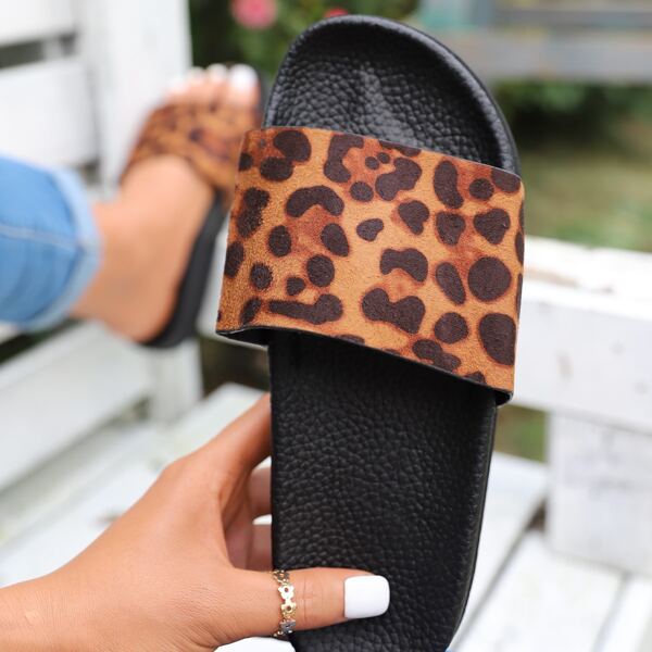 

Leopard Pattern Slides, Brown