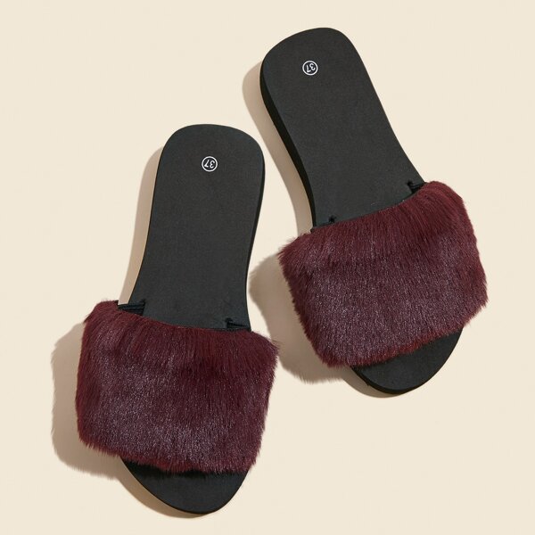 

Fluffy Strap Slides, Burgundy