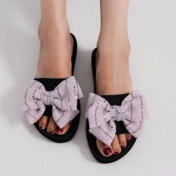 

Metallic Bow Decor Slides, Purple