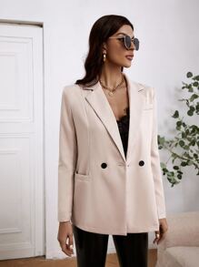 Chiquease Áo vest Nút đôi Túi màu trơn Thanh lịch - Màu Khaki - Xem 5