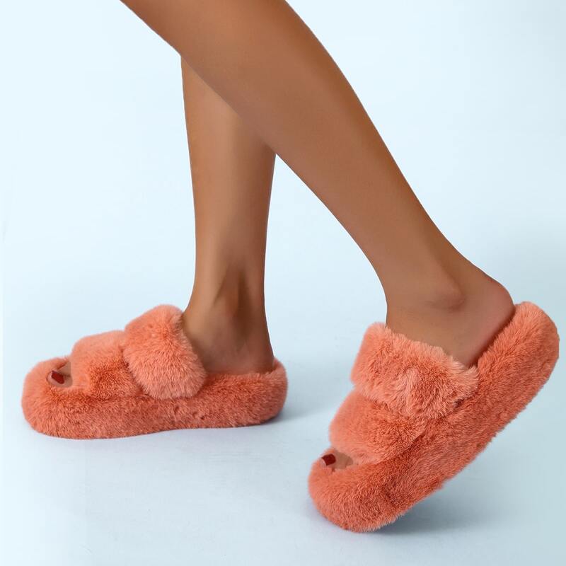 

Fluffy Home Slippers, Coral orange