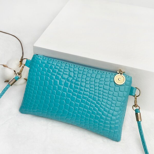 

Croc Embossed Square Bag, Blue