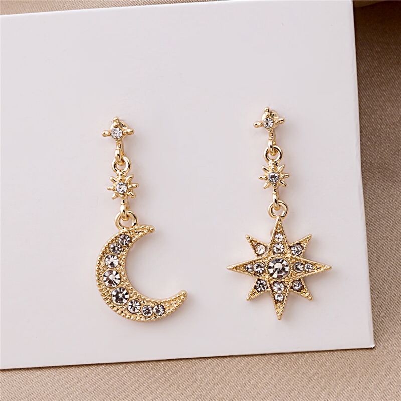 

Rhinestone Star & Moon Drop Earrings, Gold