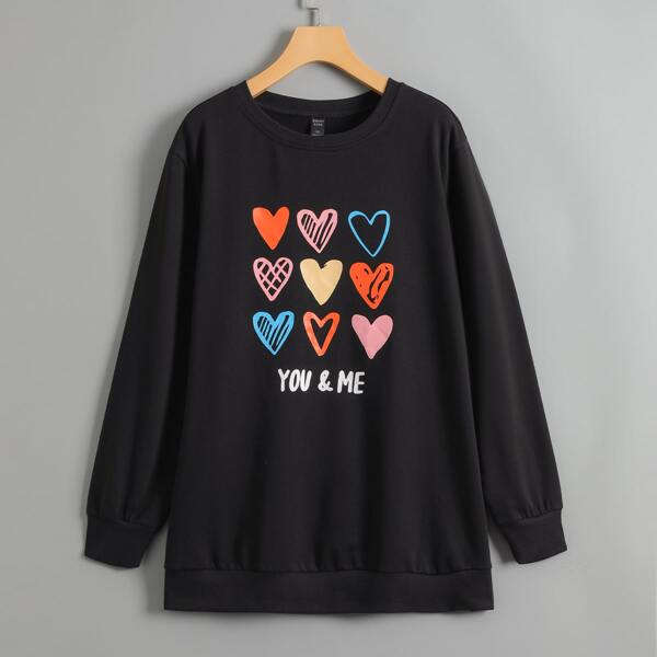 

Plus Heart & Letter Graphic Sweatshirt, Black