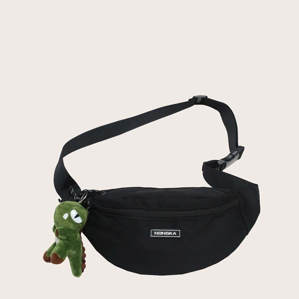 

Men Doll Decor Letter Patch Sling Bag, Black