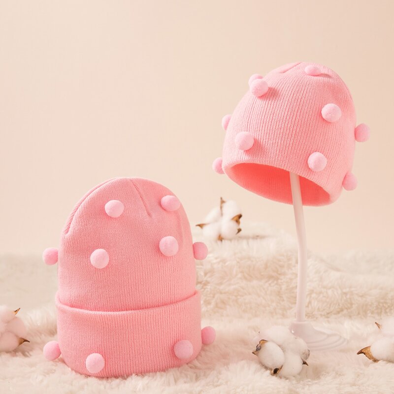 

2pcs Pom Pom Decor Hat, Pink