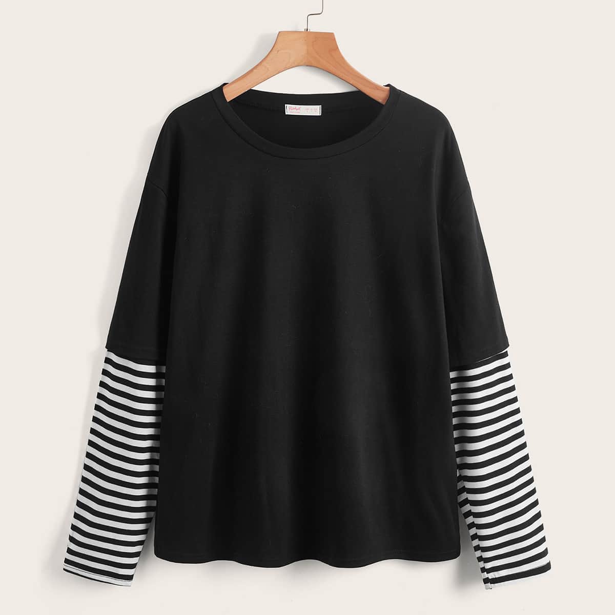 

Rainbow Striped 2 In 1 Tee, Black and white