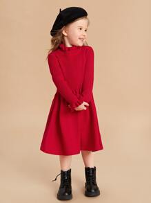SHEIN Toddler Girls Ruffle Neck Flounce Sleeve Jumper Dress - Red - View 5