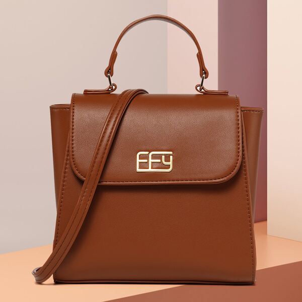 

Metal Decor Flap Square Bag, Brown