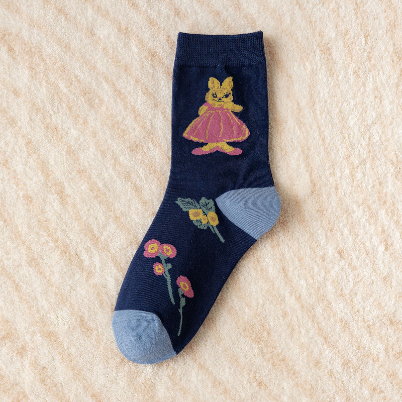

Cartoon Rabbit Pattern Crew Socks, Navy blue