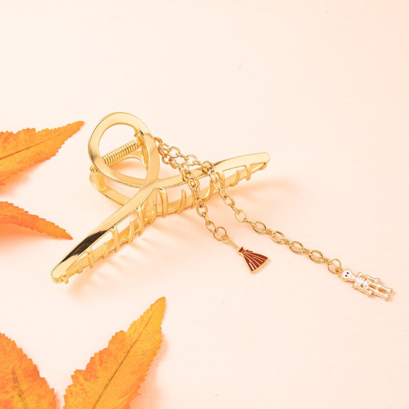 

Halloween Skeleton Charm Hair Claw, Gold