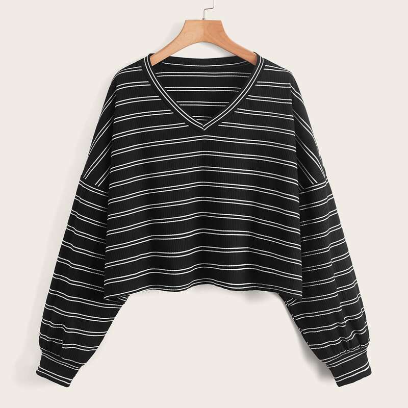 

Striped Drop Shoulder Tee, Black