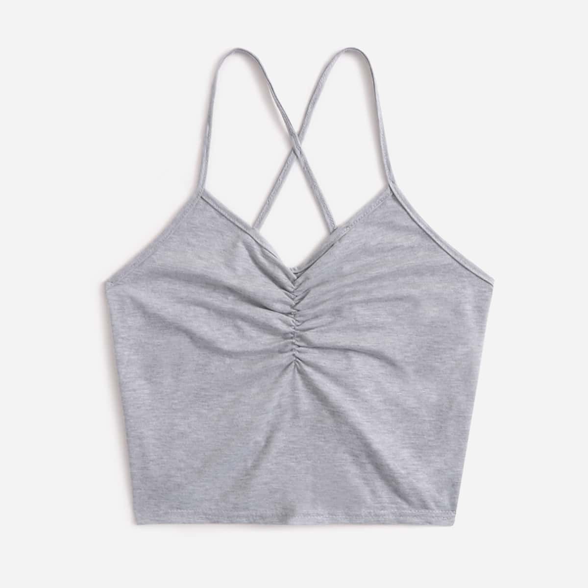 

Solid Ruched Lace Up Backless Cami, Light grey