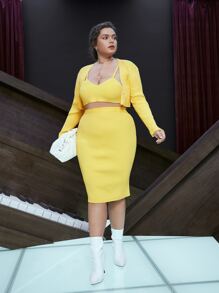 SHEIN Unity Top de tirantes tejido de canalé & falda con cárdigan