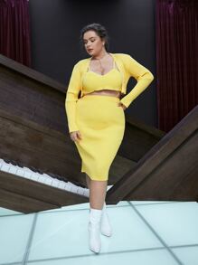 SHEIN Unity Top de tirantes tejido de canalé & falda con cárdigan