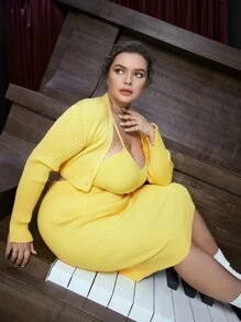 SHEIN Unity Top de tirantes tejido de canalé & falda con cárdigan