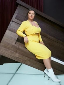 SHEIN Unity Top de tirantes tejido de canalé & falda con cárdigan