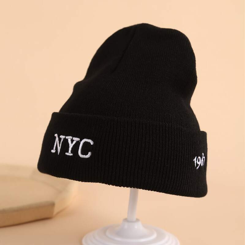 

Guys Letter Graphic Embroidery Knit Hat, Black