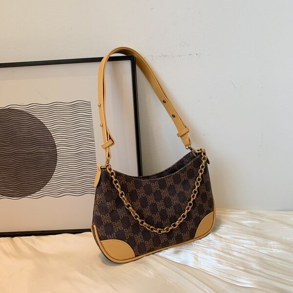 

Geo Graphic Baguette Bag, Coffee brown