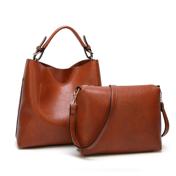 

2pcs Minimalist Satchel Bag Set, Brown