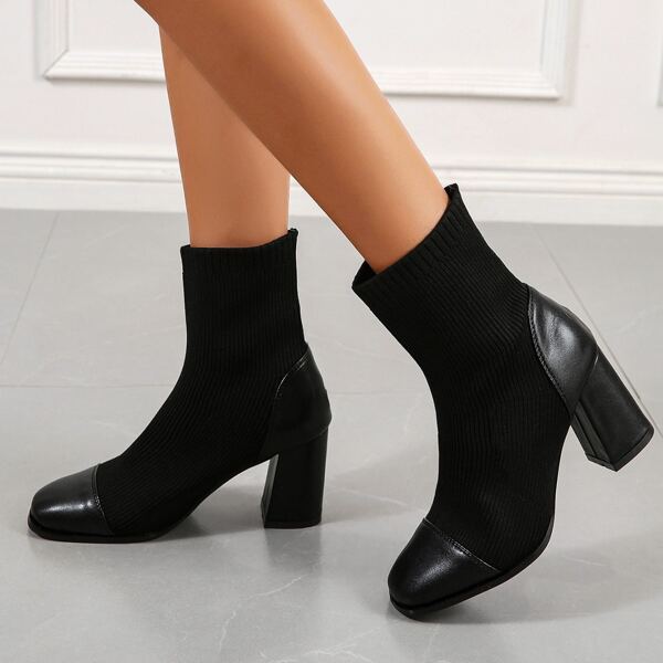 

Knit Detail Chunky Sock Boots, Black
