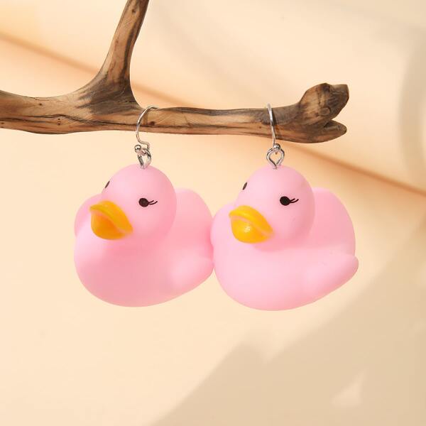 

Girls Duck Decor Drop Earrings, Pink