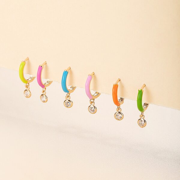 

6pcs Zircon Drop Earrings, Multicolor