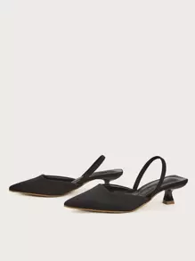 Fall/Winter Black Minimalist Sandals, Point Toe Low Heeled Mules, Elegant, Kitten Heels