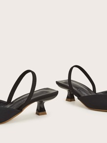 Fall/Winter Black Minimalist Sandals, Point Toe Low Heeled Mules, Elegant, Kitten Heels