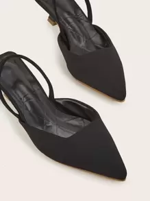 Fall/Winter Black Minimalist Sandals, Point Toe Low Heeled Mules, Elegant, Kitten Heels