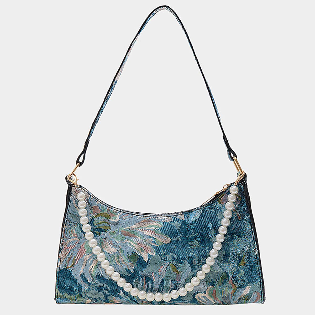 

Faux Pearl Decor Floral Pattern Shoulder Bag, Multicolor