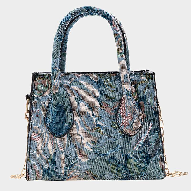 

Double Handle Floral Pattern Chain Strap Bag, Multicolor