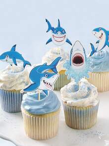 5pcs Shark Cake Topper Shein