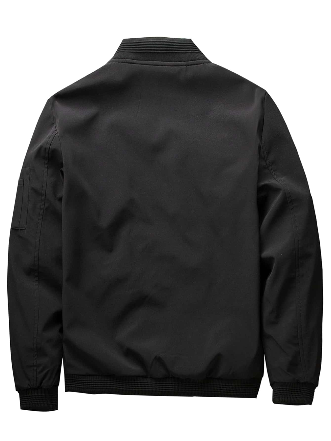 Manfinity Homme Áo khoác bomber nam dài tay, màu trơn, có khóa kéo, thích hợp mặc ngoài trời, đi chơi, làm quà tặng cho bạn bè, chồng, bạn trai. - màu đen - Xem 2