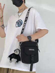 High School Students University Freshman multifunctional sling bag shoulder bag casual bag Mini Men Doll Decor Letter Patch Crossbody Bag, Gift For Father, Handbag Schoolbag For Travel,College,Commute - Black - View 3