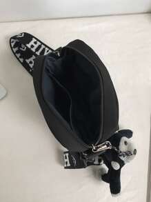 High School Students University Freshman multifunctional sling bag shoulder bag casual bag Mini Men Doll Decor Letter Patch Crossbody Bag, Gift For Father, Handbag Schoolbag For Travel,College,Commute - Black - View 4