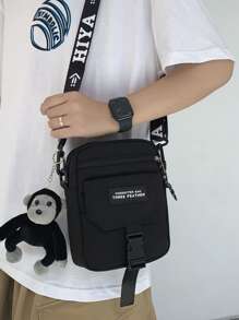 High School Students University Freshman multifunctional sling bag shoulder bag casual bag Mini Men Doll Decor Letter Patch Crossbody Bag, Gift For Father, Handbag Schoolbag For Travel,College,Commute - Black - View 5