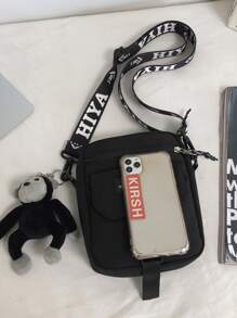 High School Students University Freshman multifunctional sling bag shoulder bag casual bag Mini Men Doll Decor Letter Patch Crossbody Bag, Gift For Father, Handbag Schoolbag For Travel,College,Commute - Black - View 7