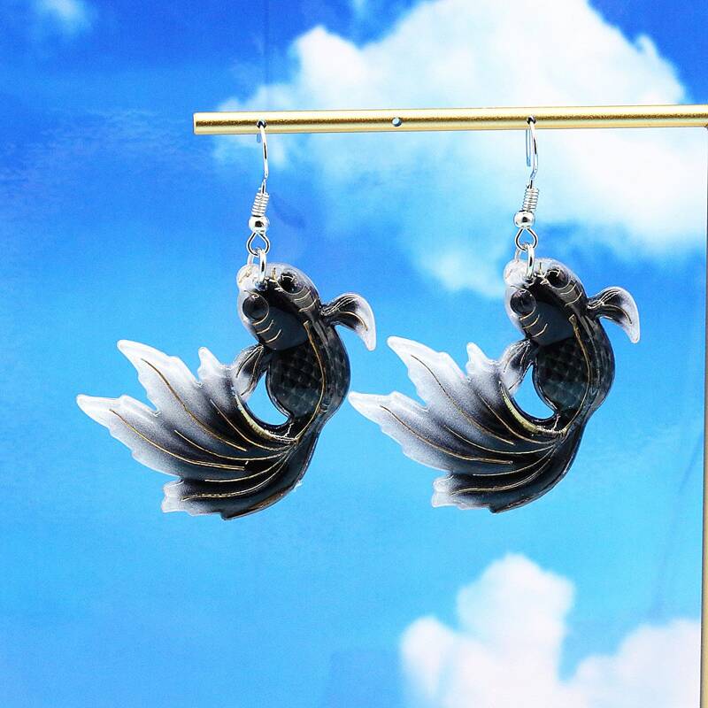 

Fish Drop Earrings, Black