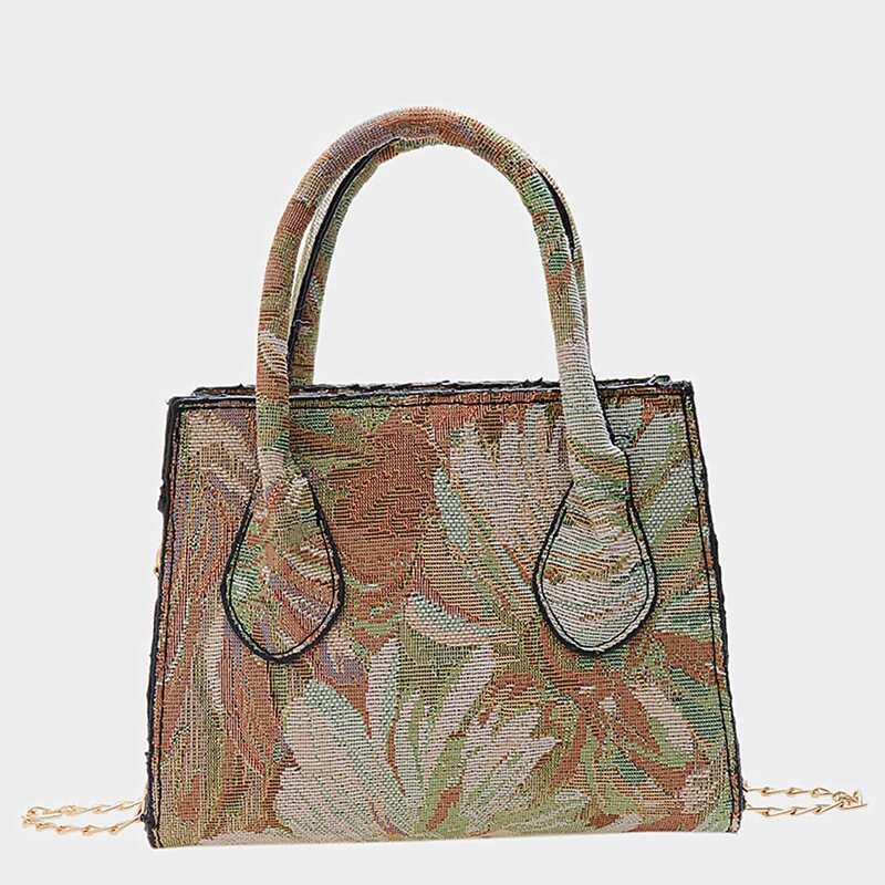 

Double Handle Floral Pattern Chain Strap Bag, Multicolor