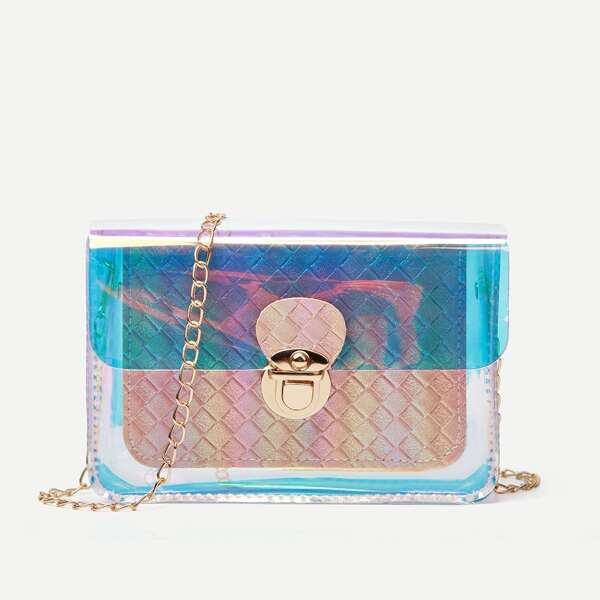 

Holographic Chain Square Bag, Multicolor